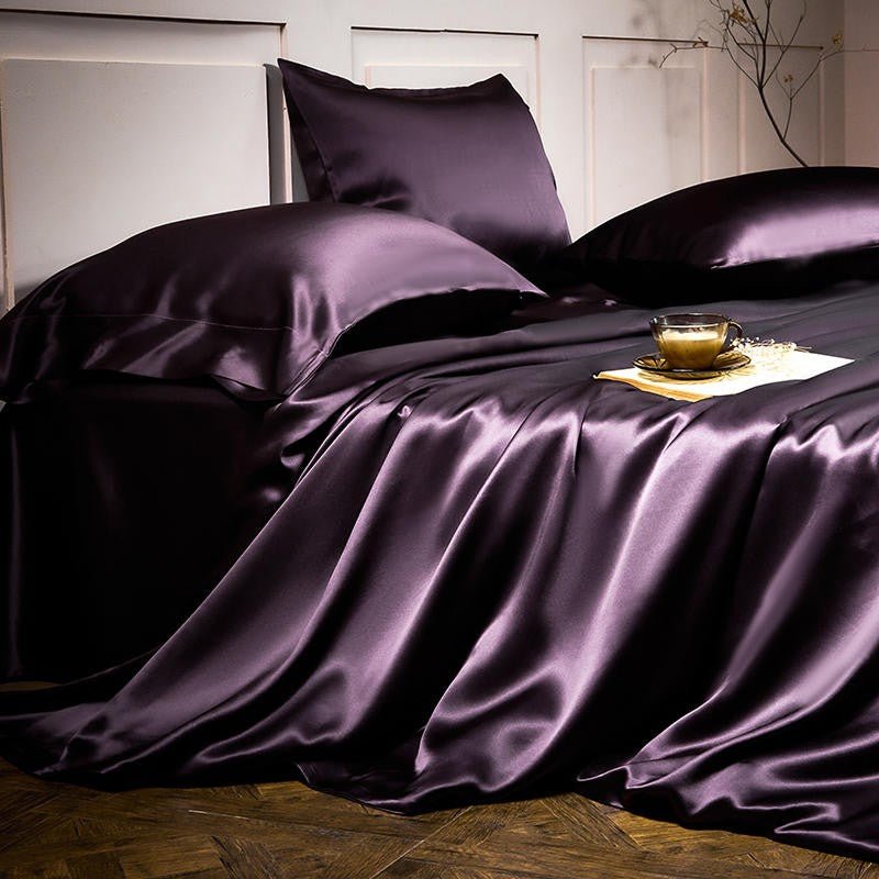 Arya Dark Violet 25 Momme Mulberry Silk Duvet Cover Set - Duvet Covers