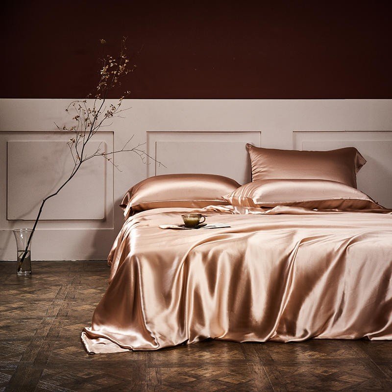 Arya Rose Gold 25 Momme Mulberry Silk Duvet Cover Set - Duvet Covers