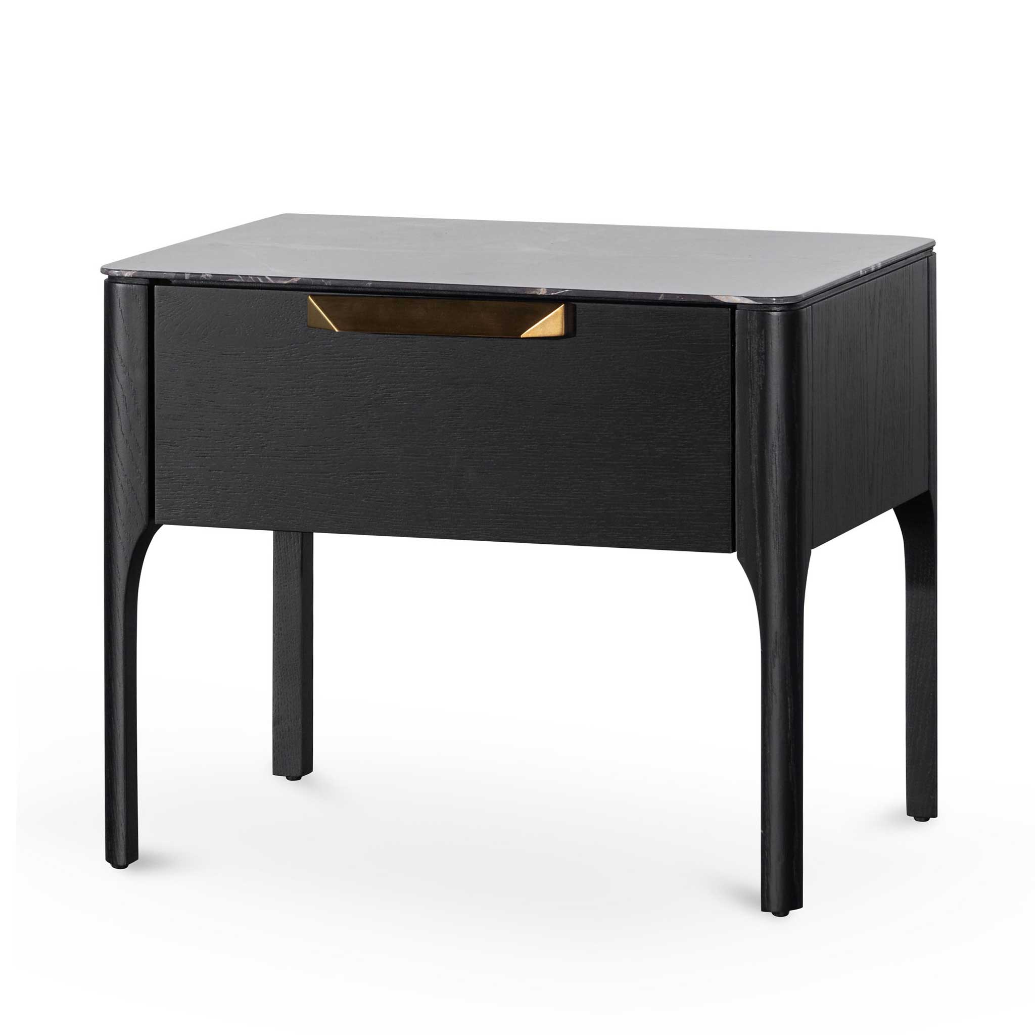 Aspen Wooden Bedside Table - Black with Marble Top - Bedside Tables