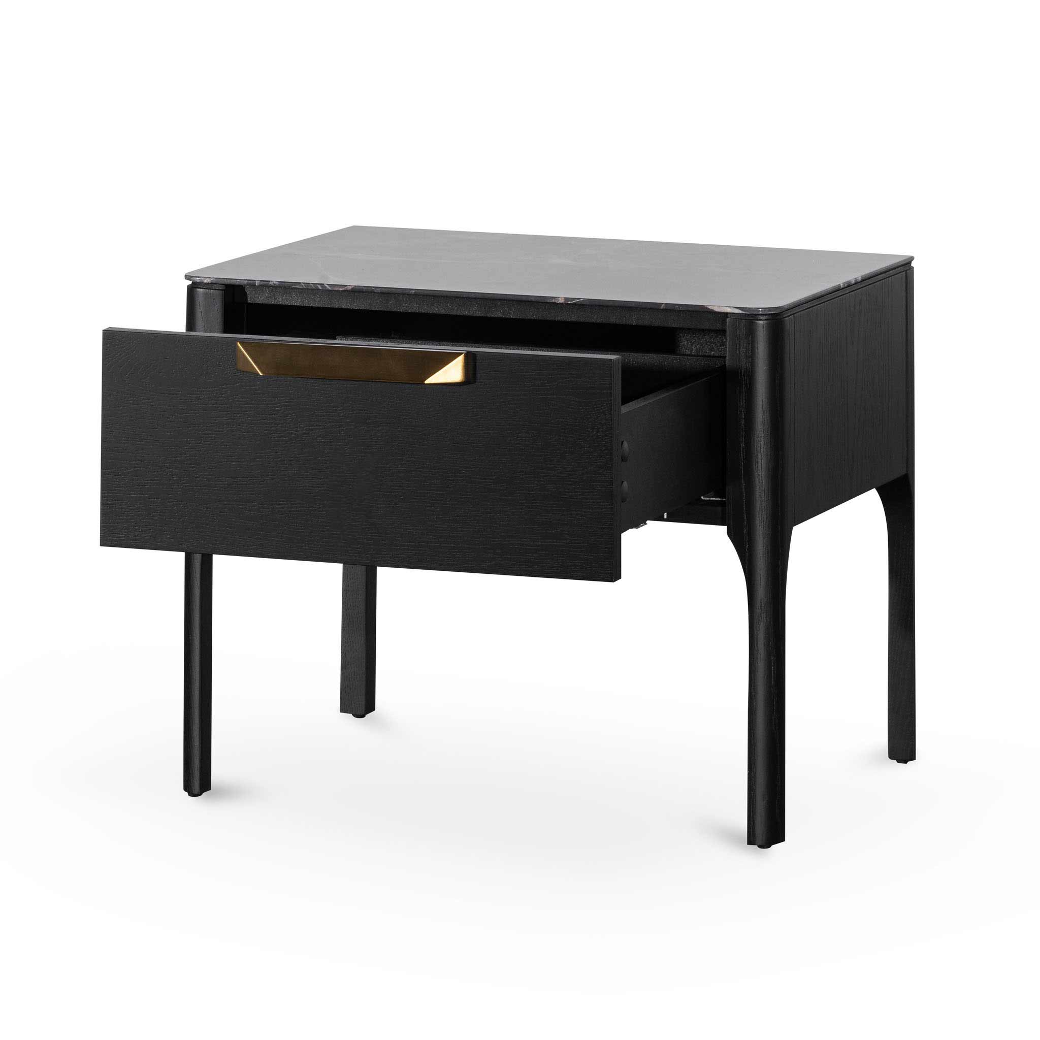 Aspen Wooden Bedside Table - Black with Marble Top - Bedside Tables