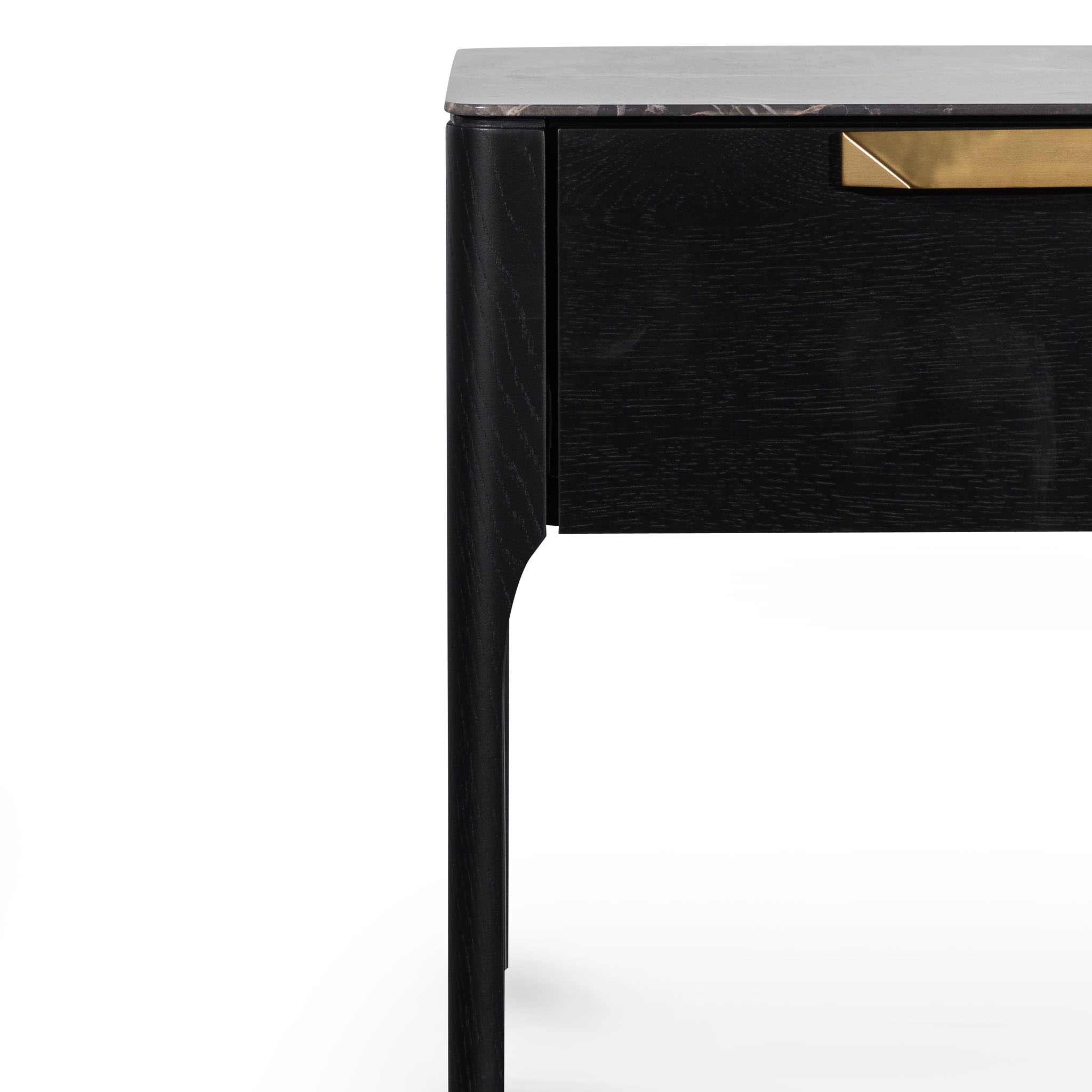 Aspen Wooden Bedside Table - Black with Marble Top - Bedside Tables