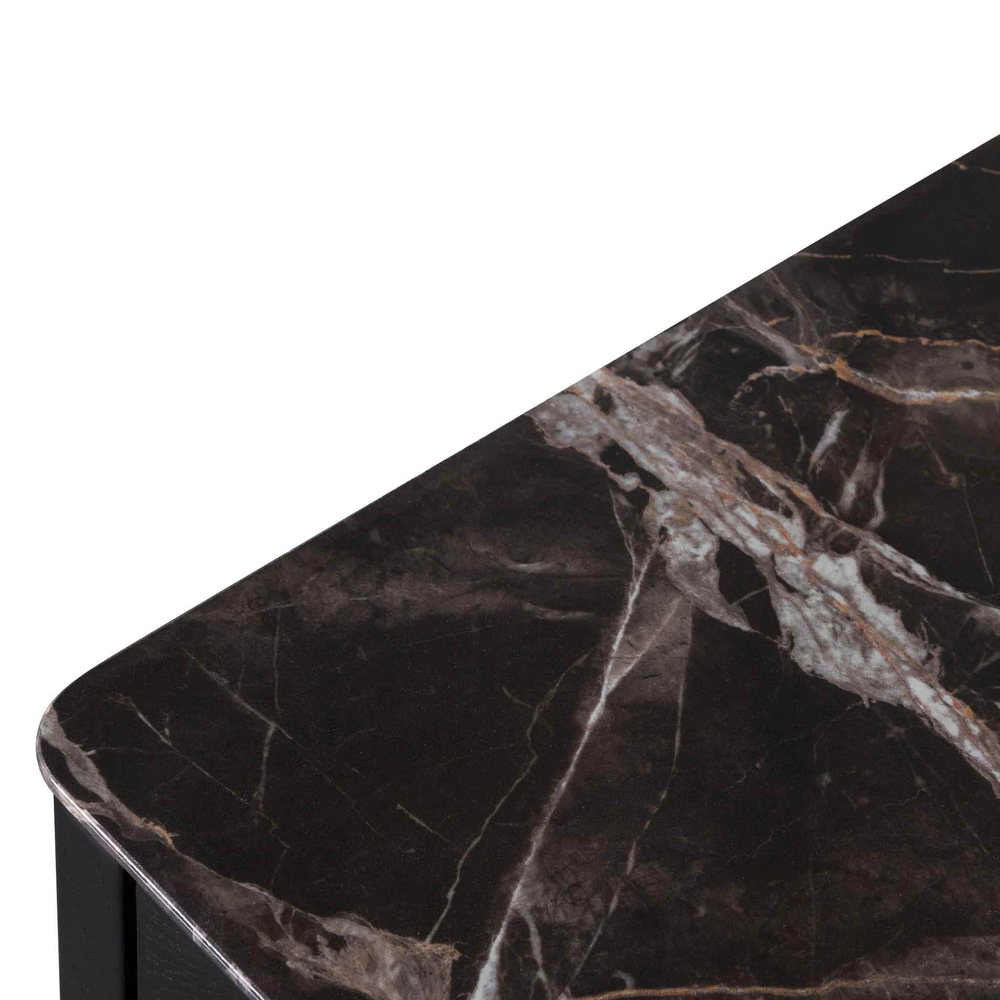 Aspen Wooden Bedside Table - Black with Marble Top - Bedside Tables