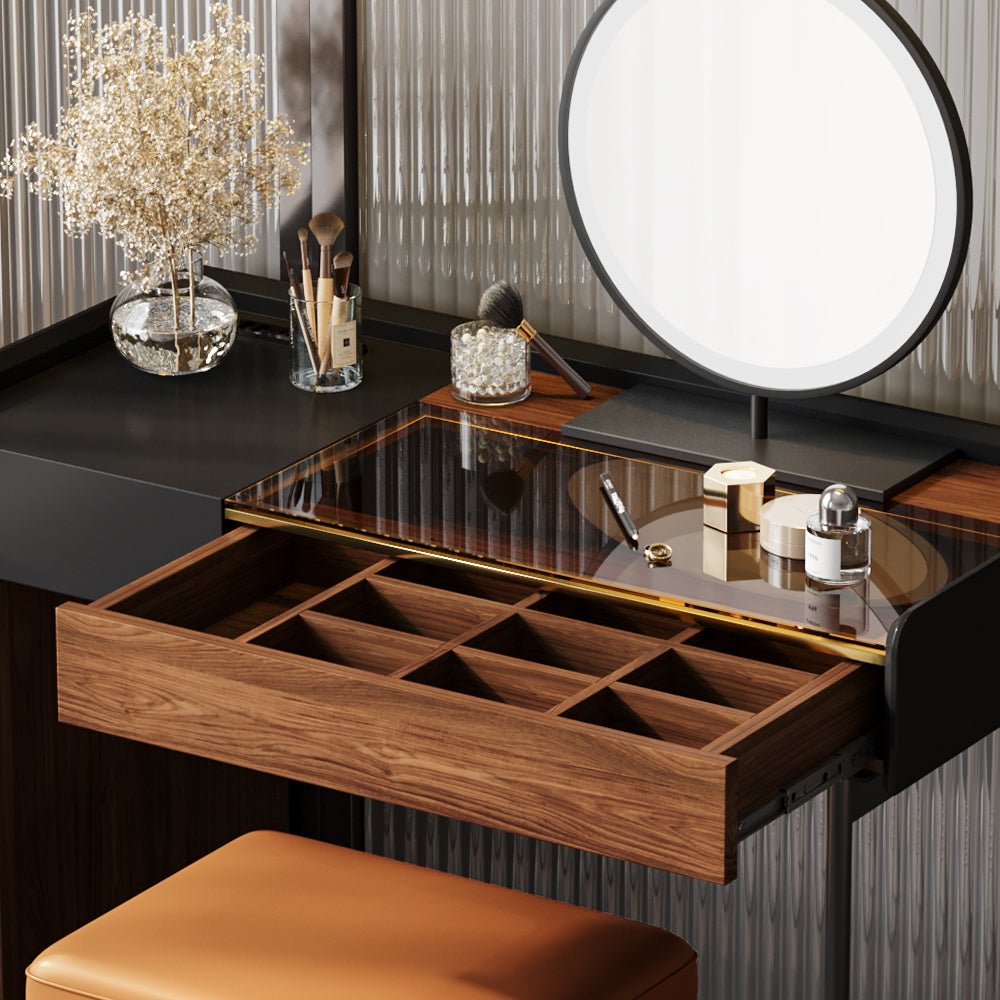 Barcelona Mid Century Walnut Vanity Set - Make-Up Vanity