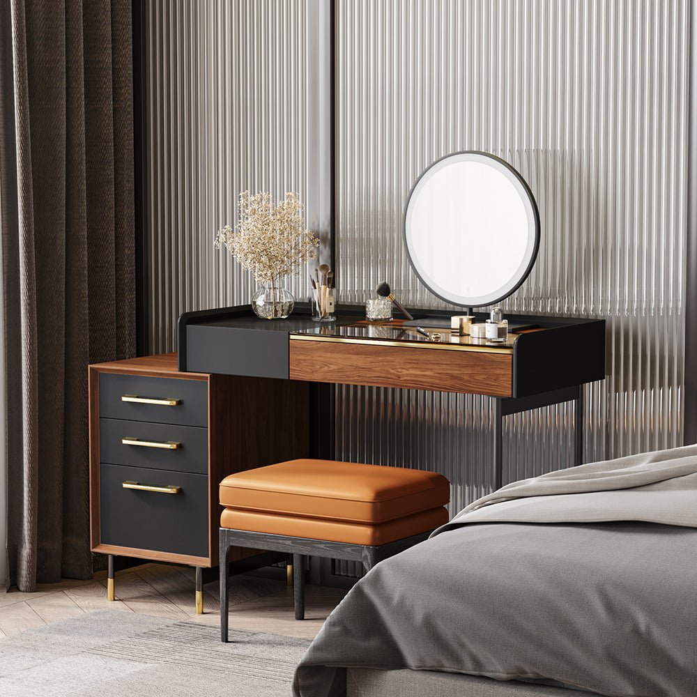 Barcelona Mid Century Walnut Vanity Set - Make-Up Vanity