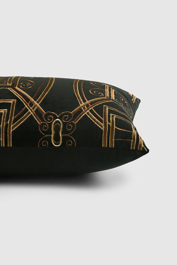 Baroque Velvet Lumbar Pillow Cover , Black - Pillow Covers