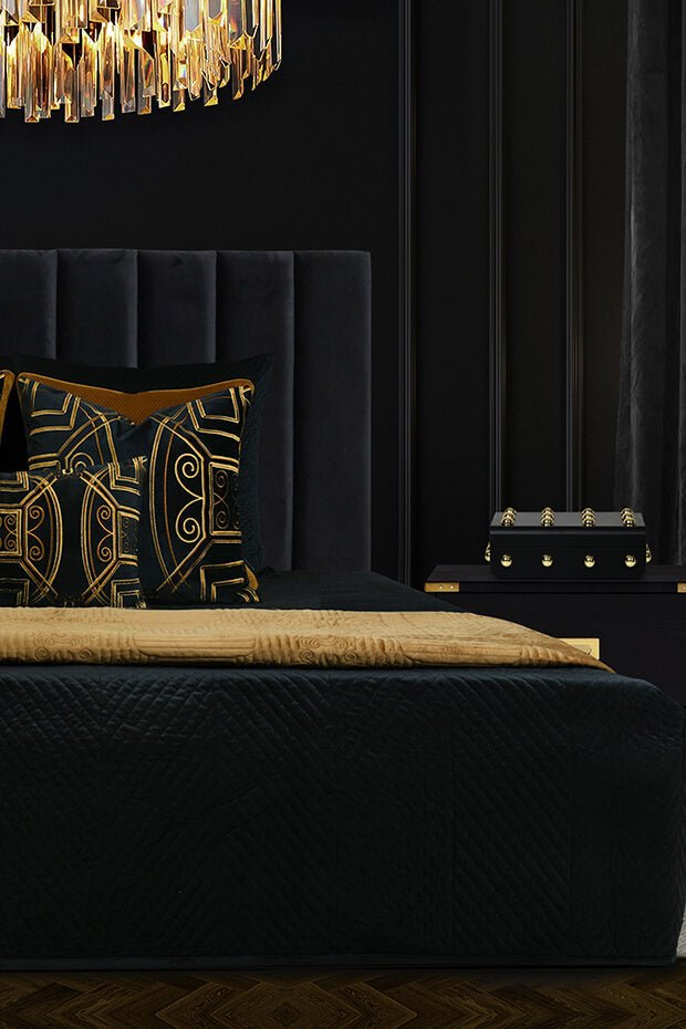 Baroque Velvet Lumbar Pillow Cover , Black - Pillow Covers
