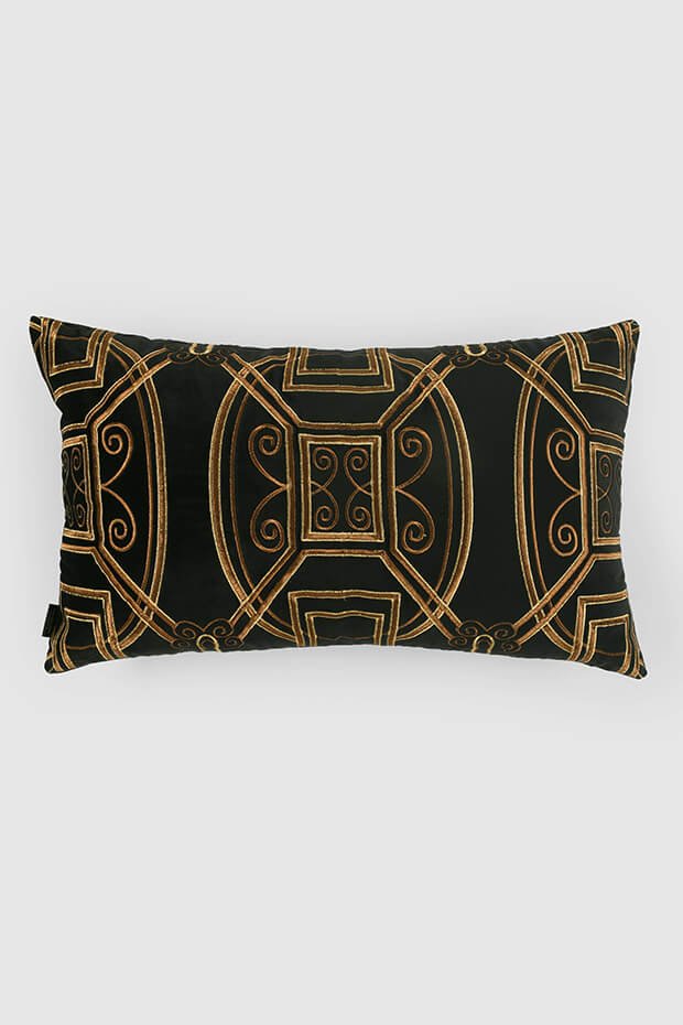 Baroque Velvet Lumbar Pillow Cover , Black - Pillow Covers