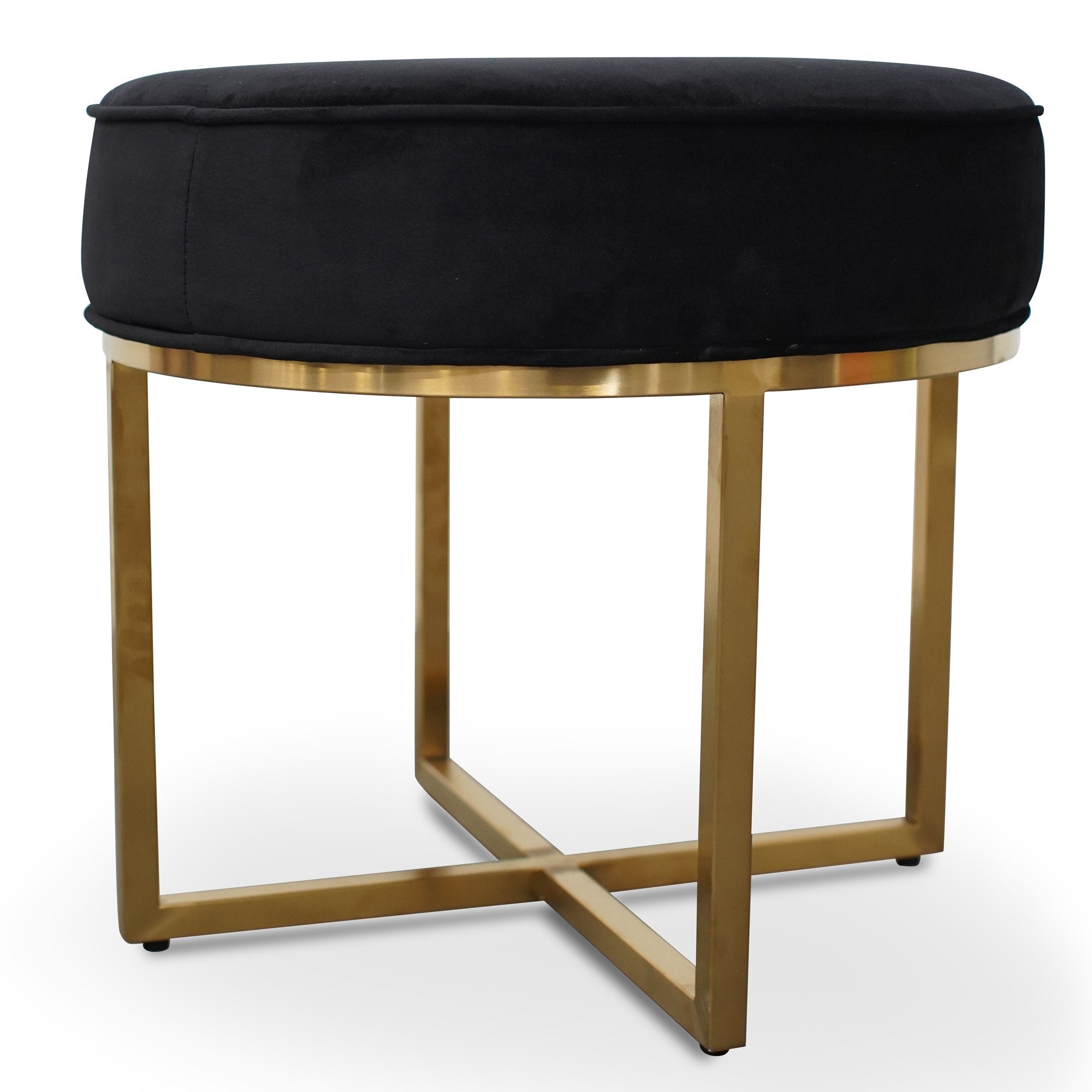 Bella Black Velvet Ottoman - Brushed Gold Base - Stool