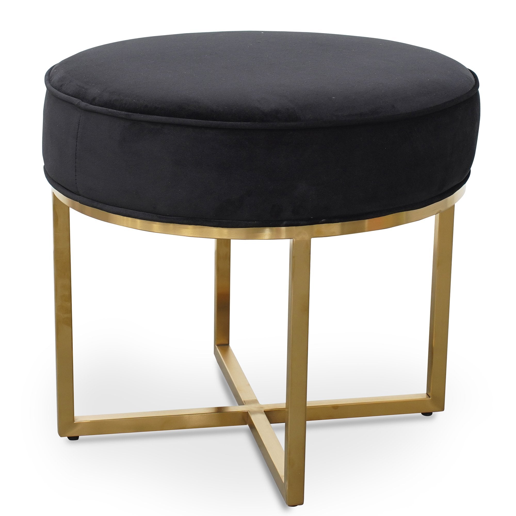 Bella Black Velvet Ottoman - Brushed Gold Base - Stool