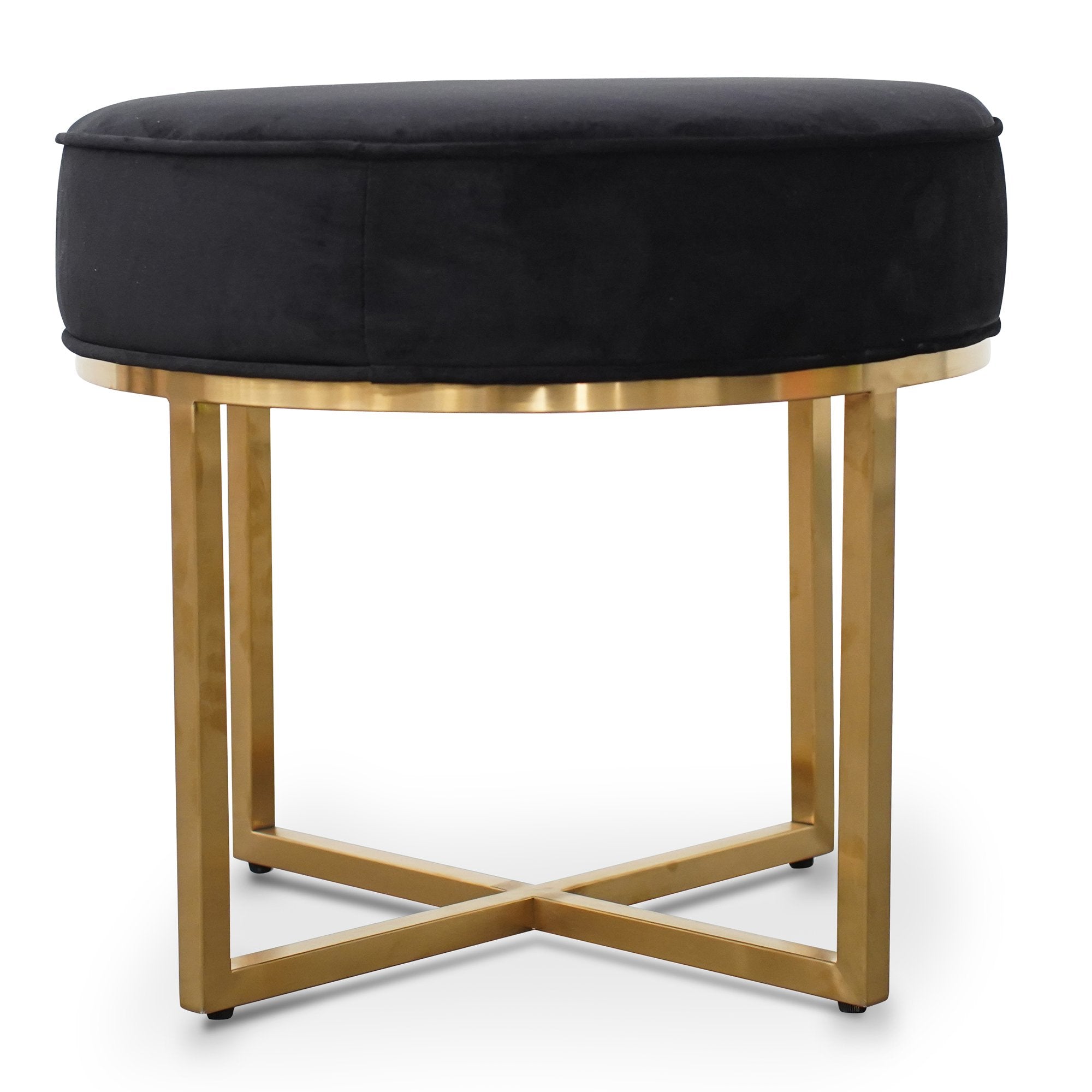 Bella Black Velvet Ottoman - Brushed Gold Base - Stool
