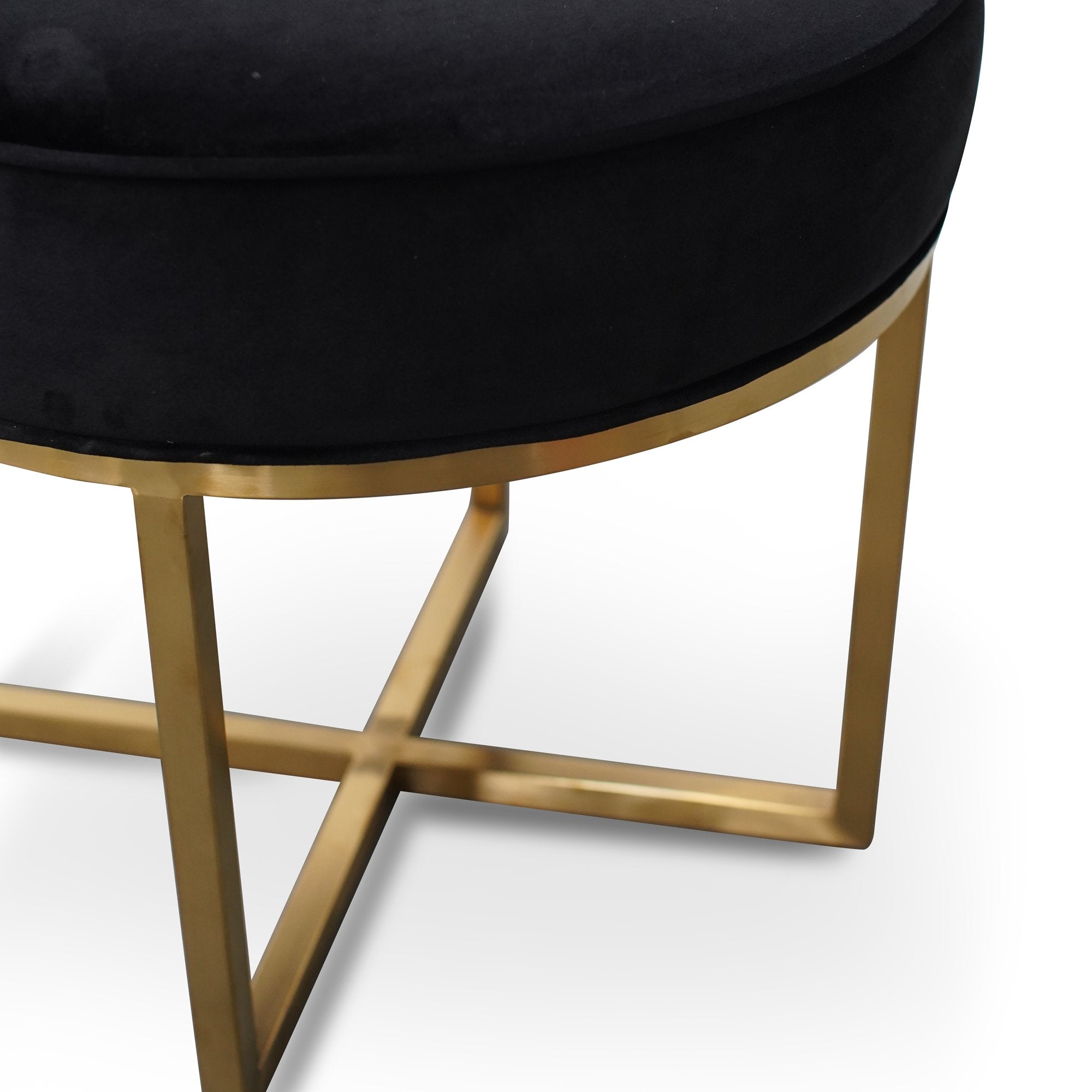Bella Black Velvet Ottoman - Brushed Gold Base - Stool