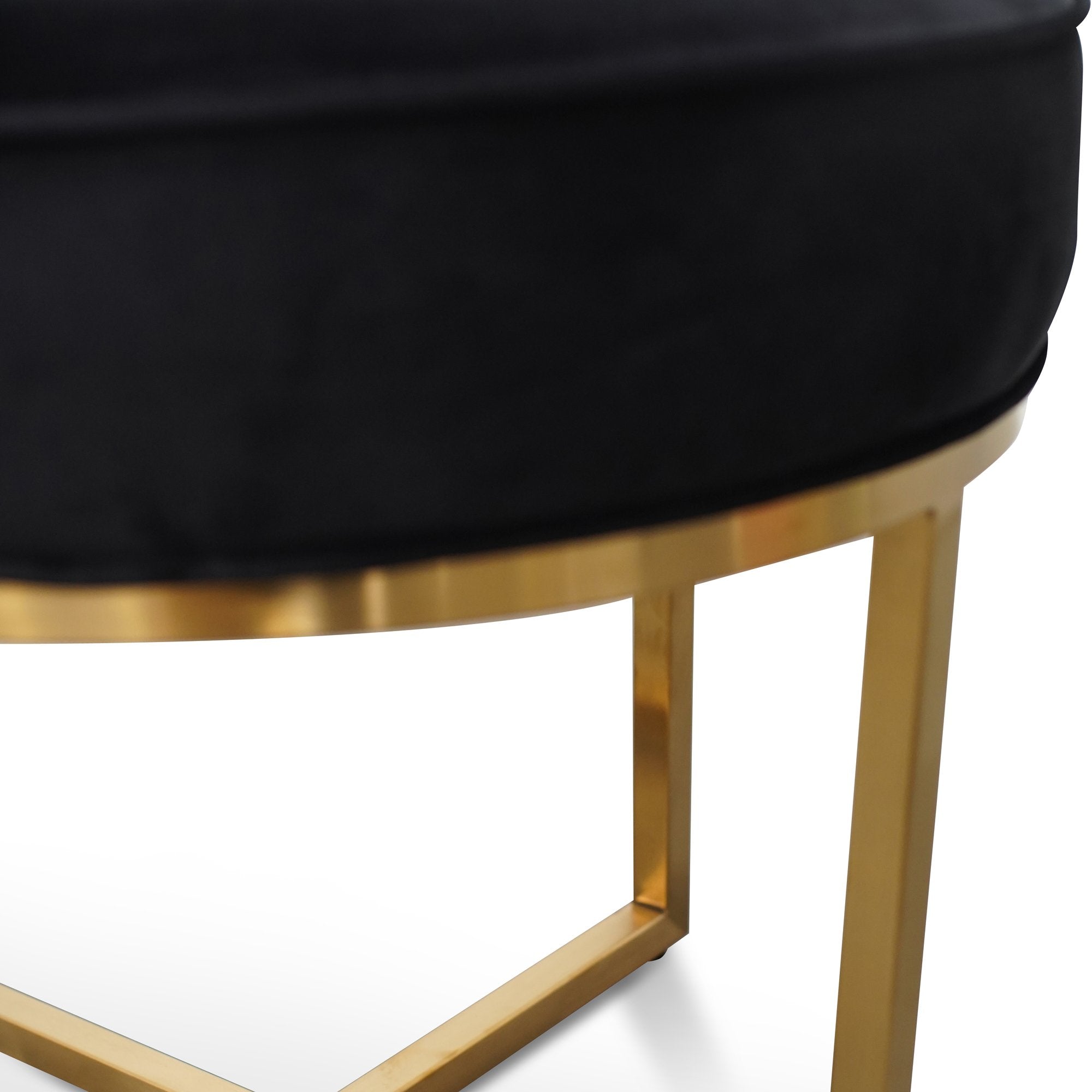 Bella Black Velvet Ottoman - Brushed Gold Base - Stool