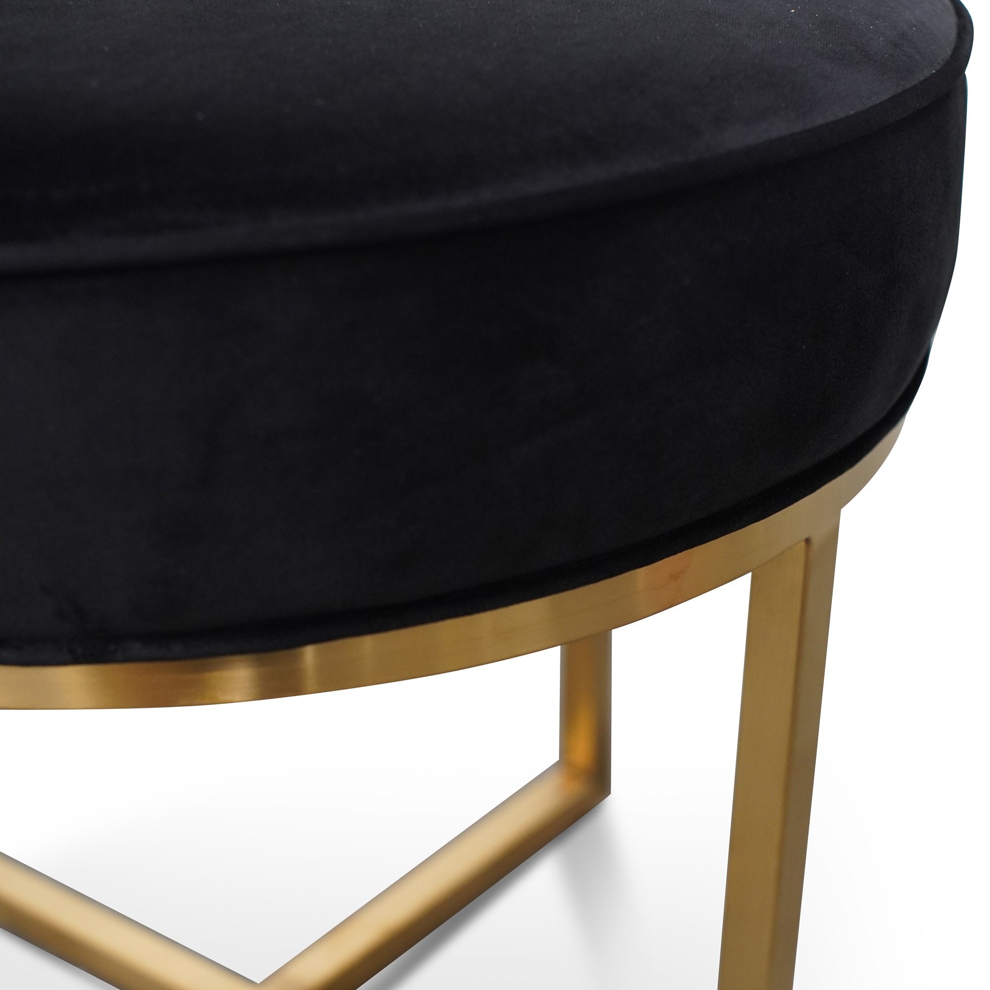 Bella Black Velvet Ottoman - Brushed Gold Base - Stool