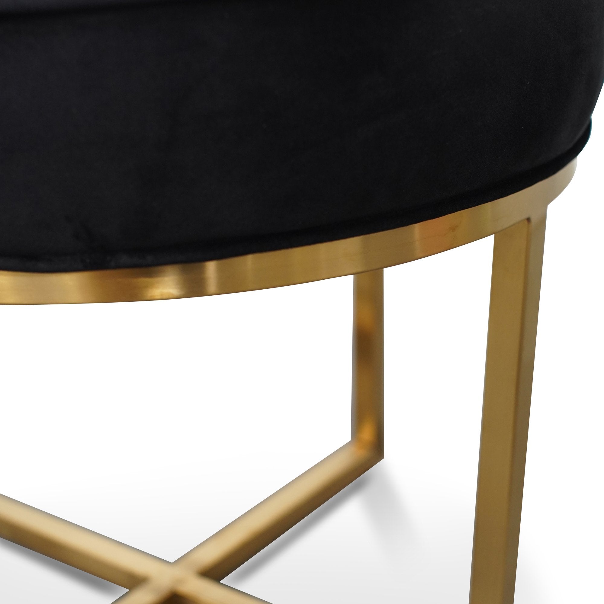 Bella Black Velvet Ottoman - Brushed Gold Base - Stool