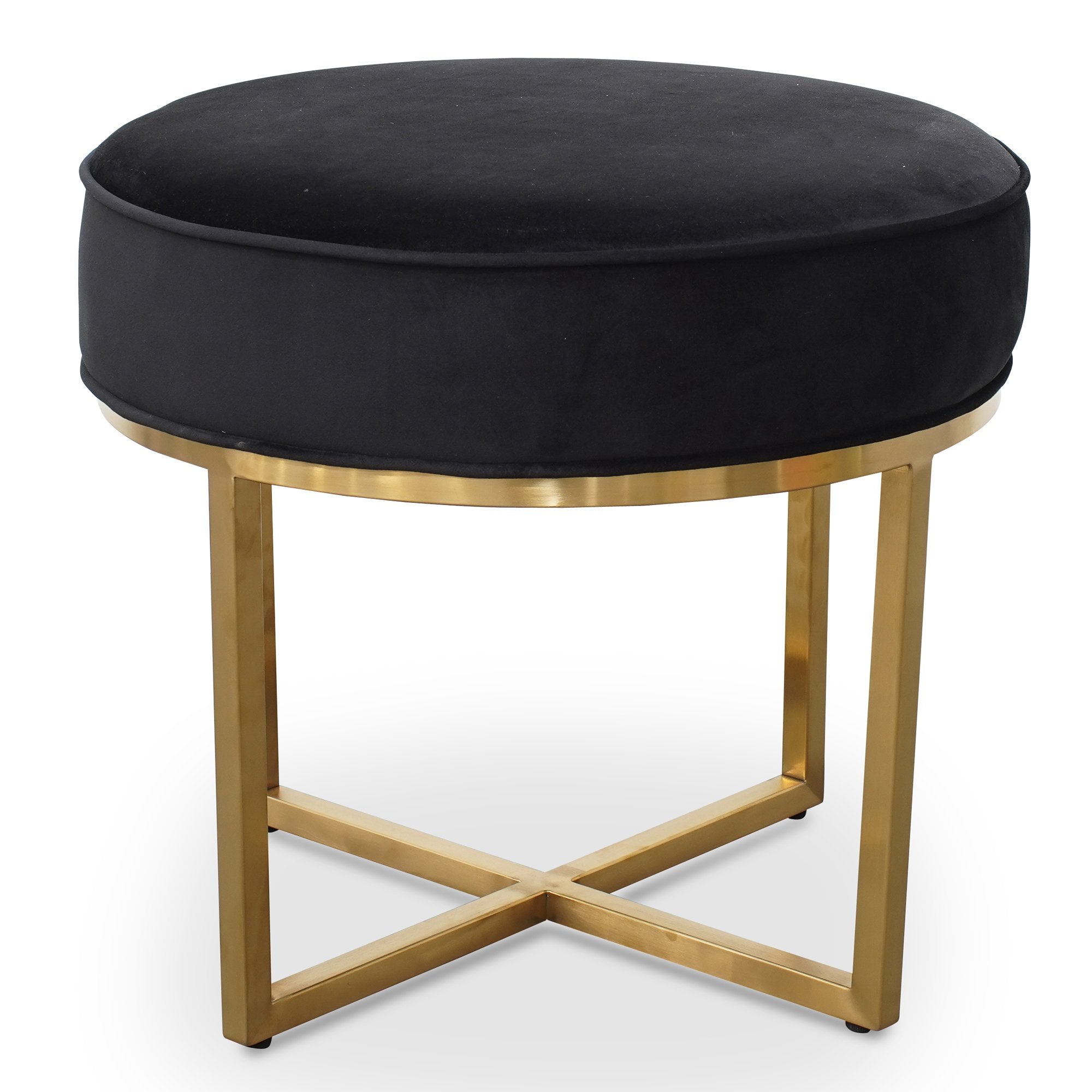 Bella Black Velvet Ottoman - Brushed Gold Base - Stool