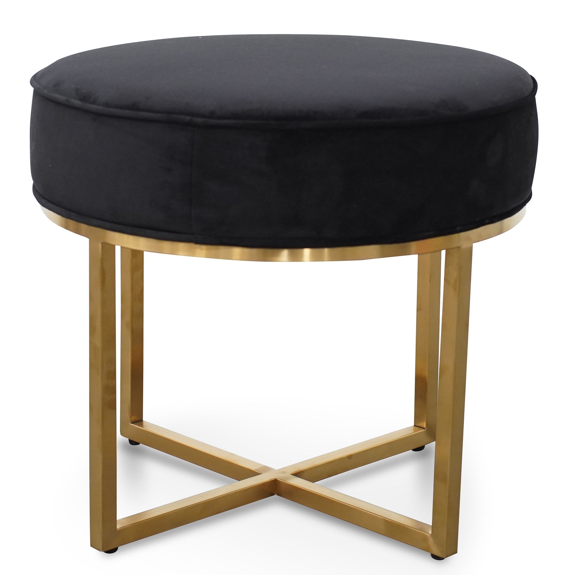 Bella Black Velvet Ottoman - Brushed Gold Base - Stool