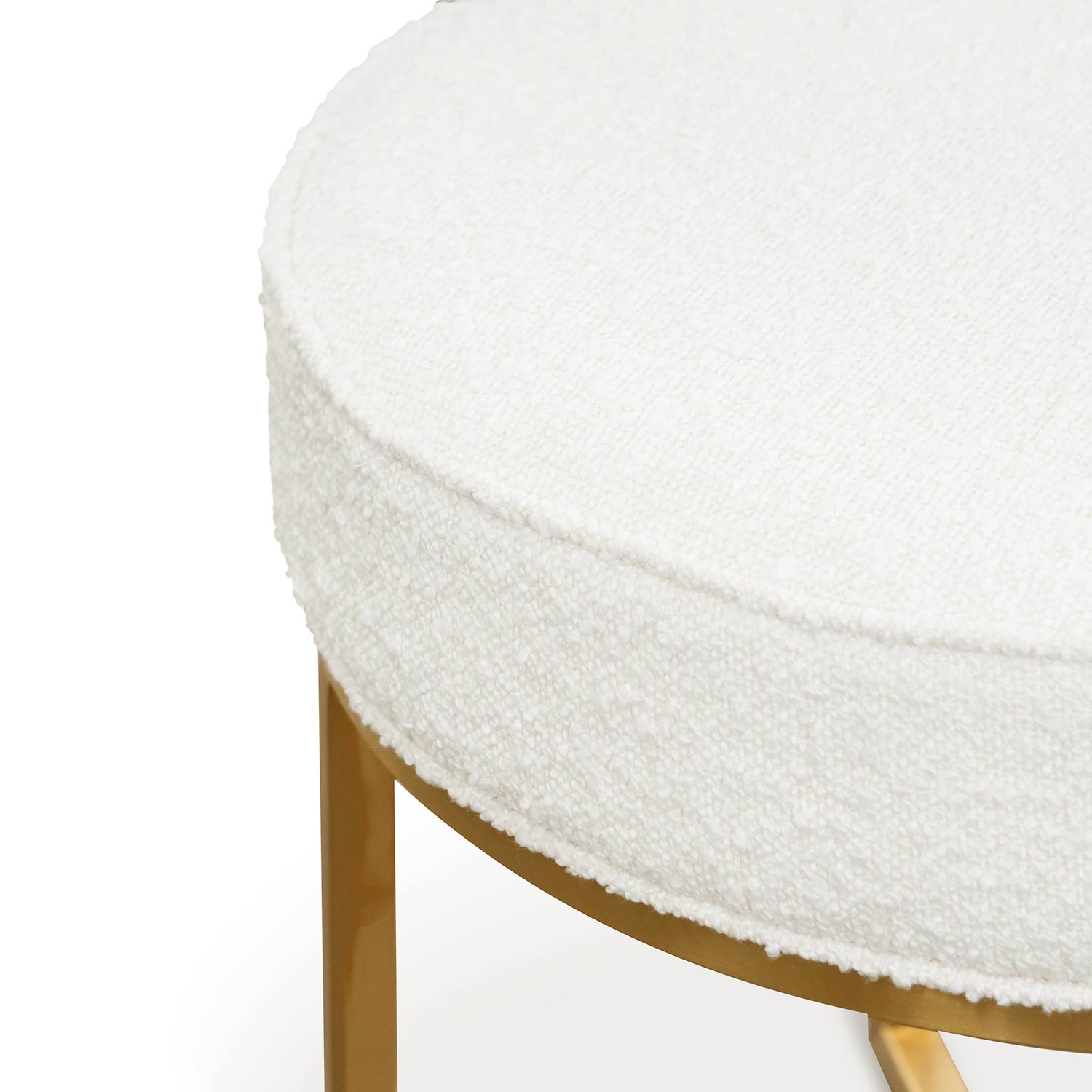 Bella Ivory White Boucle Ottoman - Brushed Gold Base - Stool