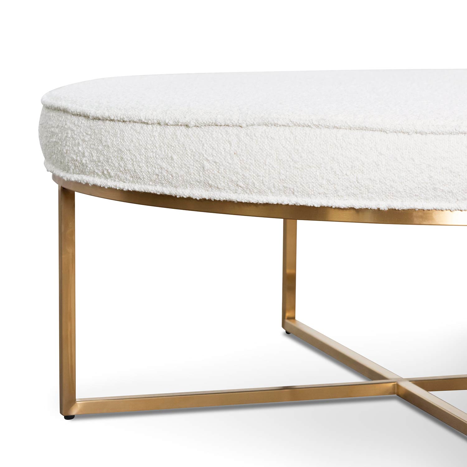 Bella Ivory White Boucle Ottoman - Brushed Gold Base - Stool