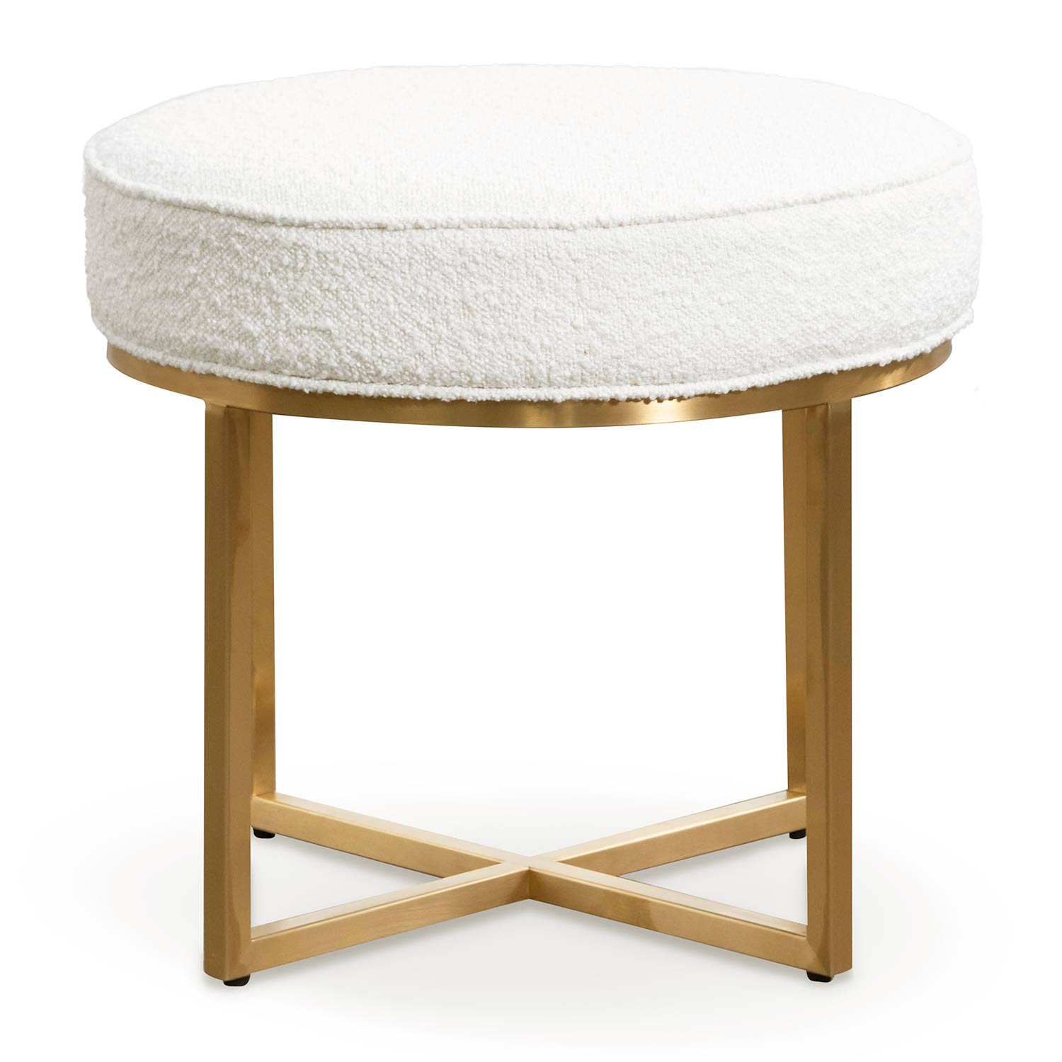 Bella Ivory White Boucle Ottoman - Brushed Gold Base - Stool
