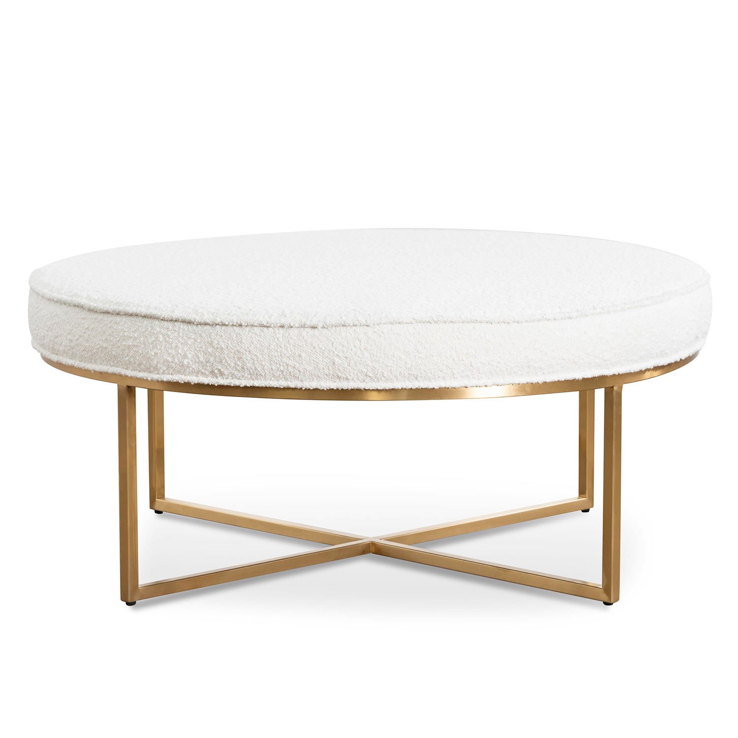 Bella Ivory White Boucle Ottoman - Brushed Gold Base - Stool