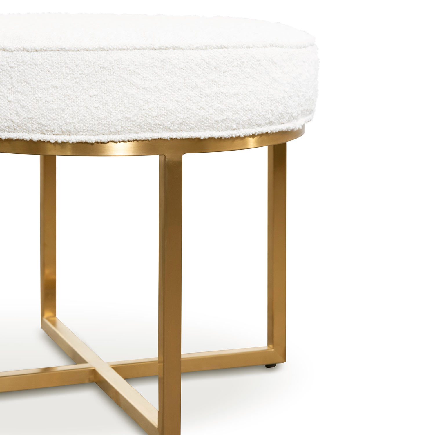 Bella Ivory White Boucle Ottoman - Brushed Gold Base - Stool