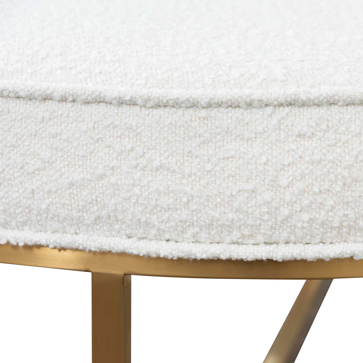Bella Ivory White Boucle Ottoman - Brushed Gold Base - Stool
