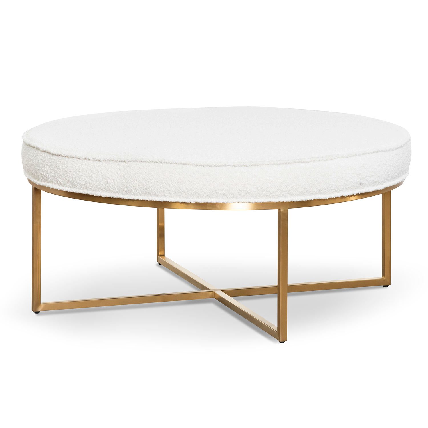 Bella Ivory White Boucle Ottoman - Brushed Gold Base - Stool