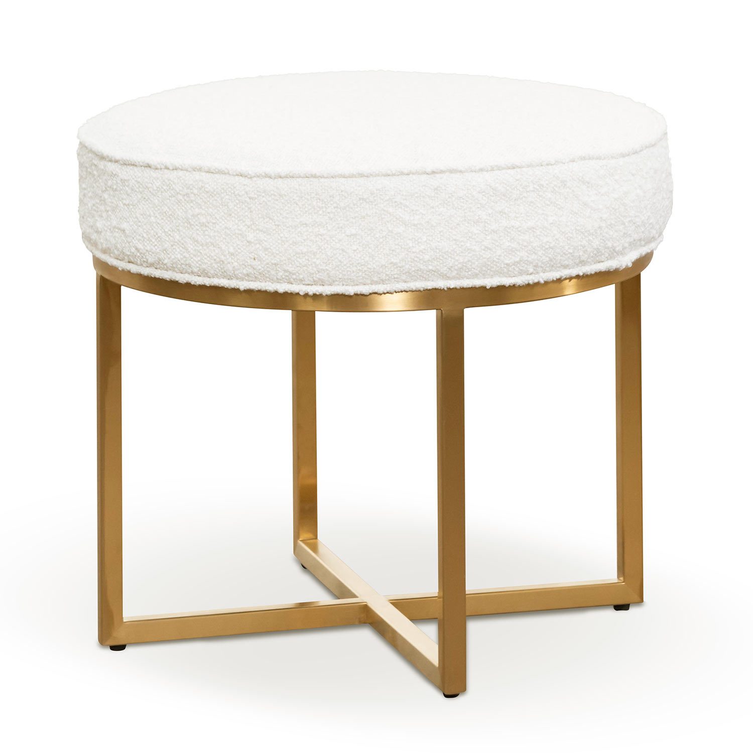 Bella Ivory White Boucle Ottoman - Brushed Gold Base - Stool