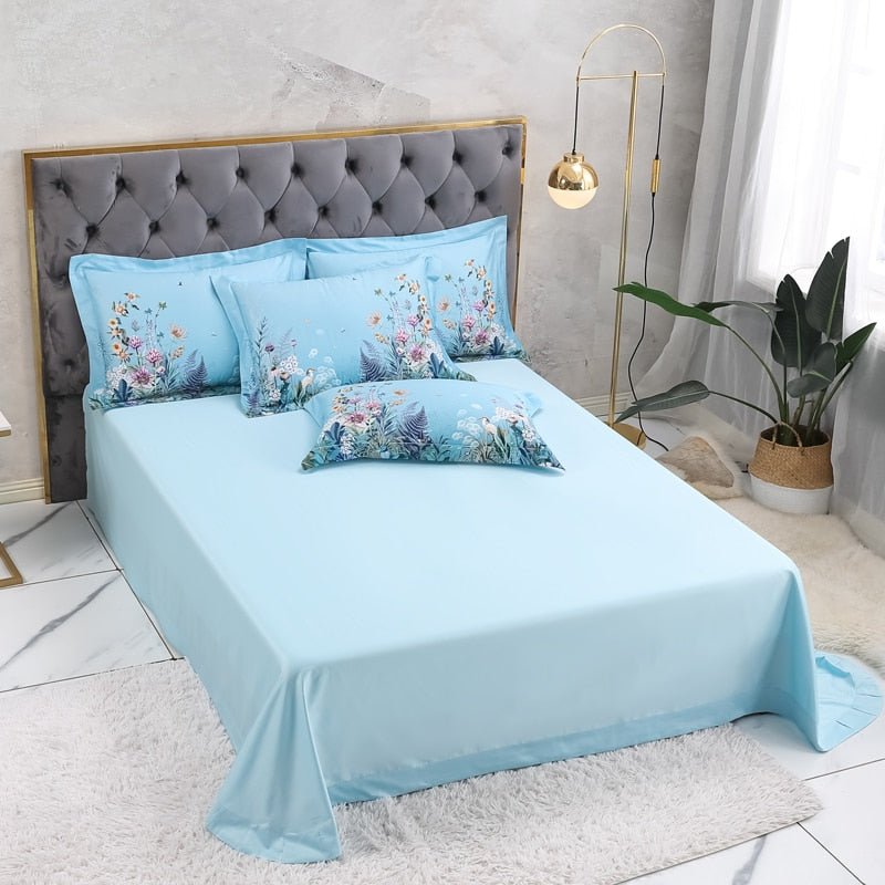 Botanical Sky Blue Duvet Cover Set (Egyptian Cotton, 500 TC) - Duvet Covers