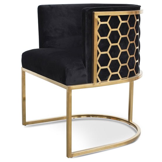 Carmina Black Velvet Lounge Chair - Brushed Gold - Armchairs