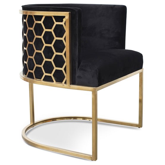 Carmina Black Velvet Lounge Chair - Brushed Gold - Armchairs