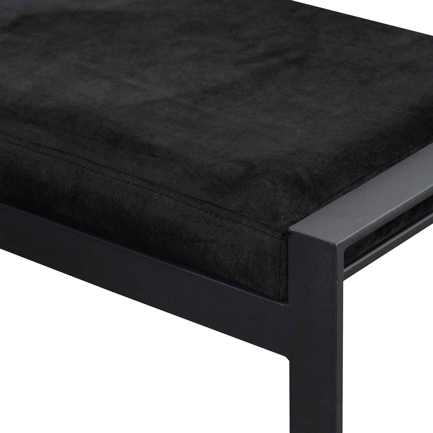 Carter Black Velvet Ottoman - Black Base - Ottomans