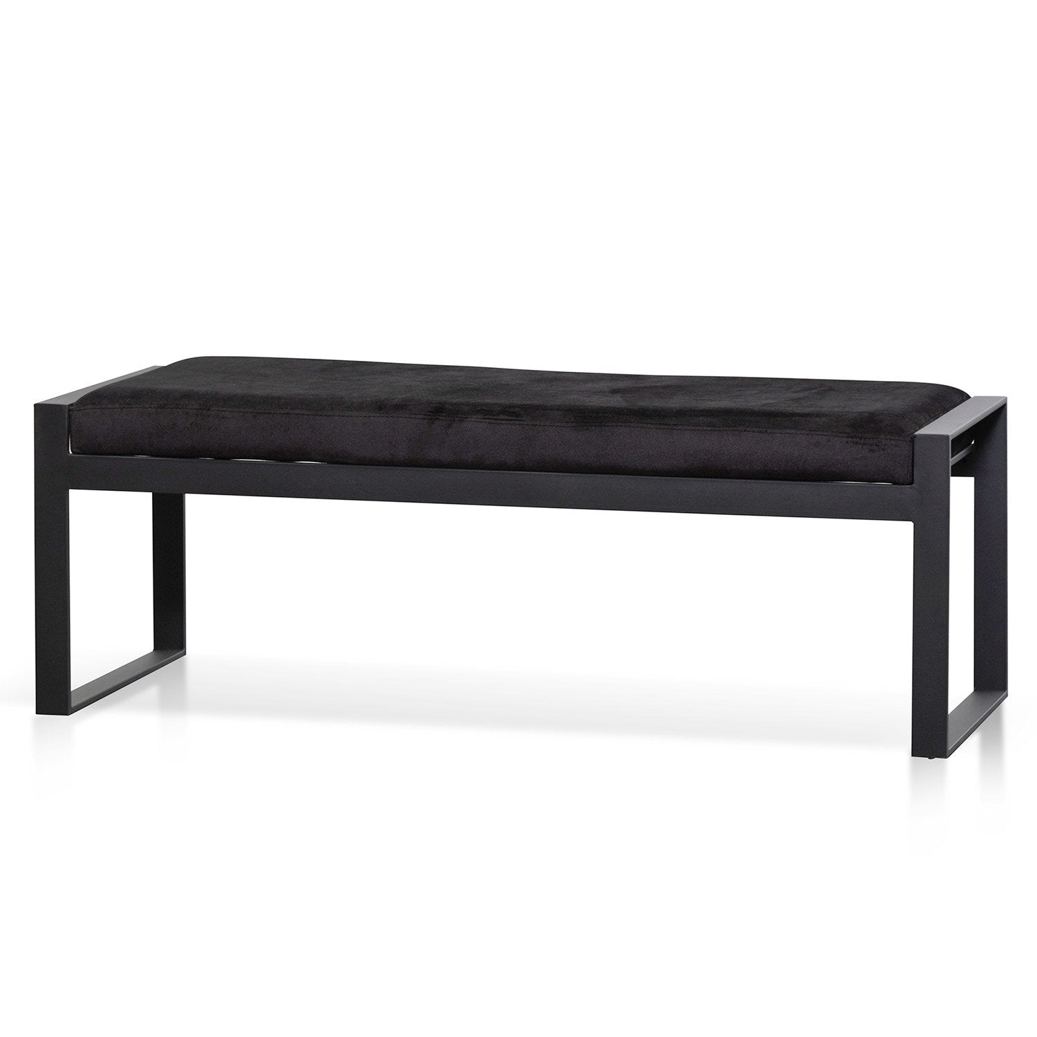 Carter Black Velvet Ottoman - Black Base - Ottomans