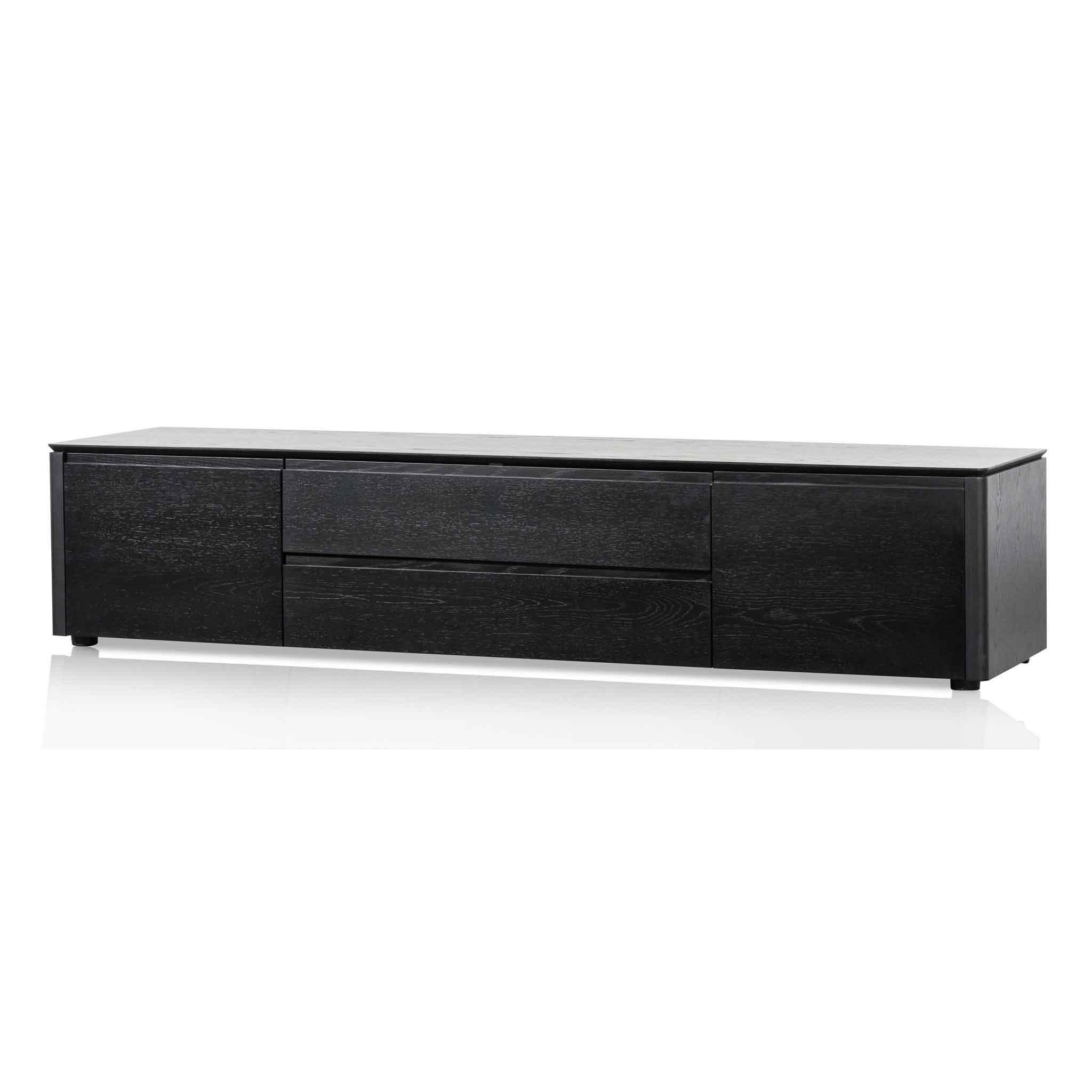 Carter Entertainment TV Stand with Middle Drawer - Black Ash Wood - TV Units