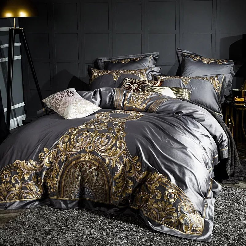 Cassandra Silver 1000 TC Luxury Egyptian Cotton Duvet Cover Set - Duvet Covers