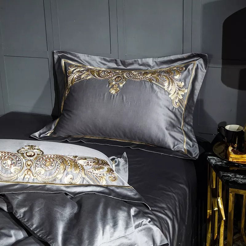 Cassandra Silver 1000 TC Luxury Egyptian Cotton Duvet Cover Set - Duvet Covers