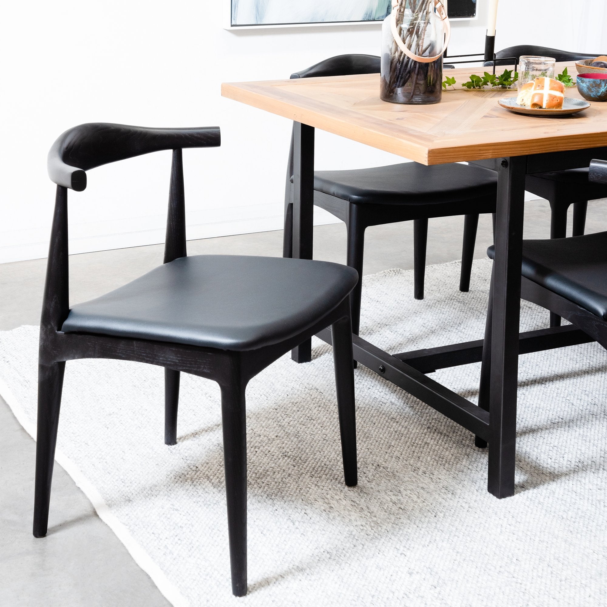 Cora Dining Chair - Full Black with Leather Seat - Dining Chairs