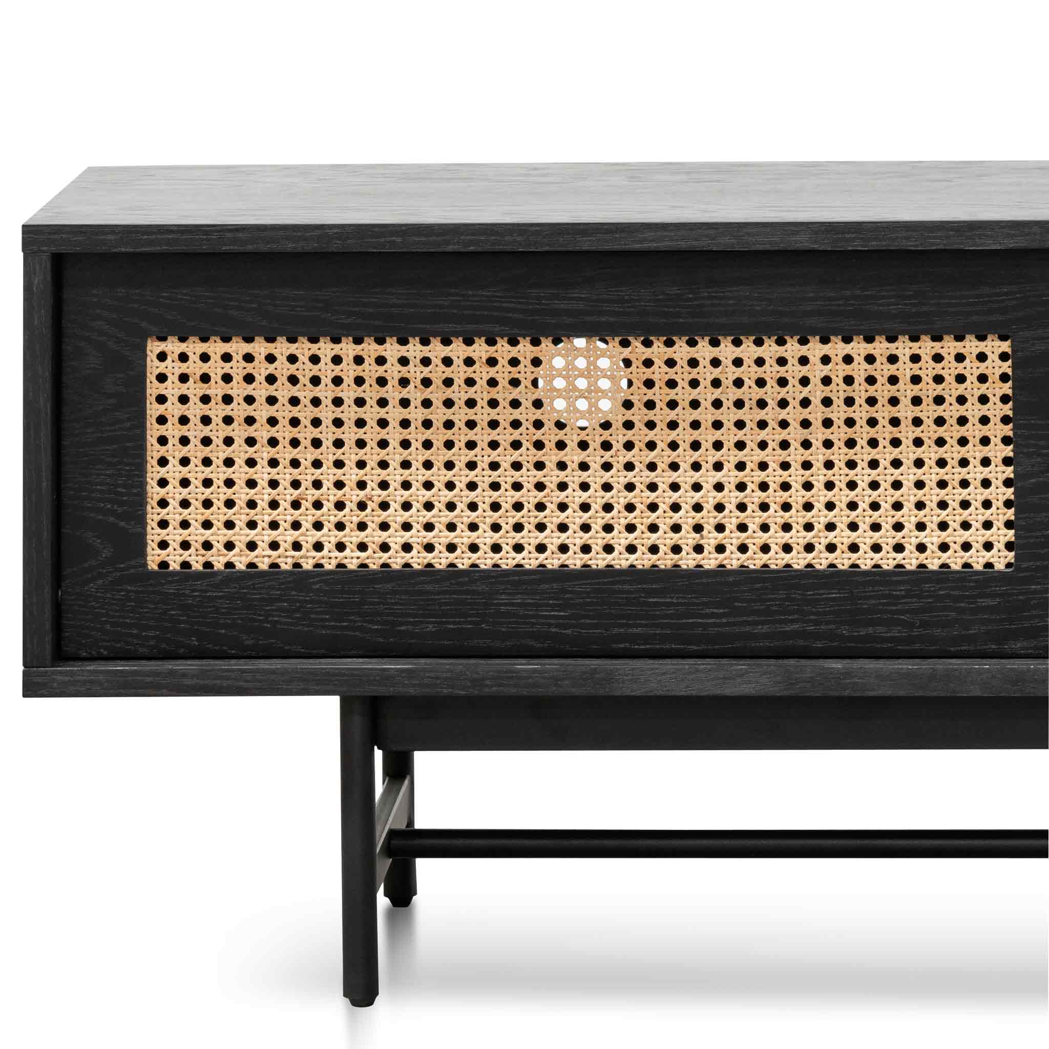 Delaney TV Stand - Black with Natural Rattan Doors