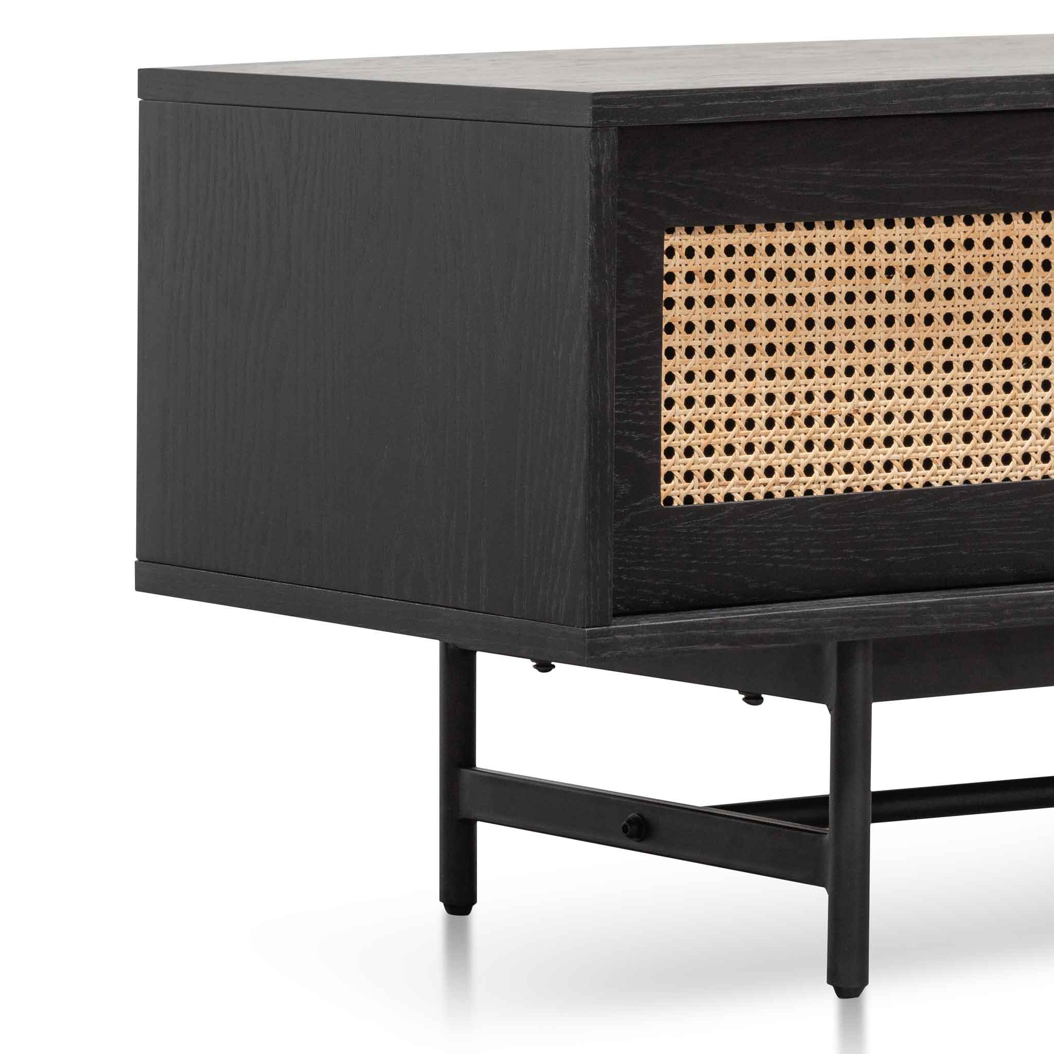 Delaney TV Stand - Black with Natural Rattan Doors