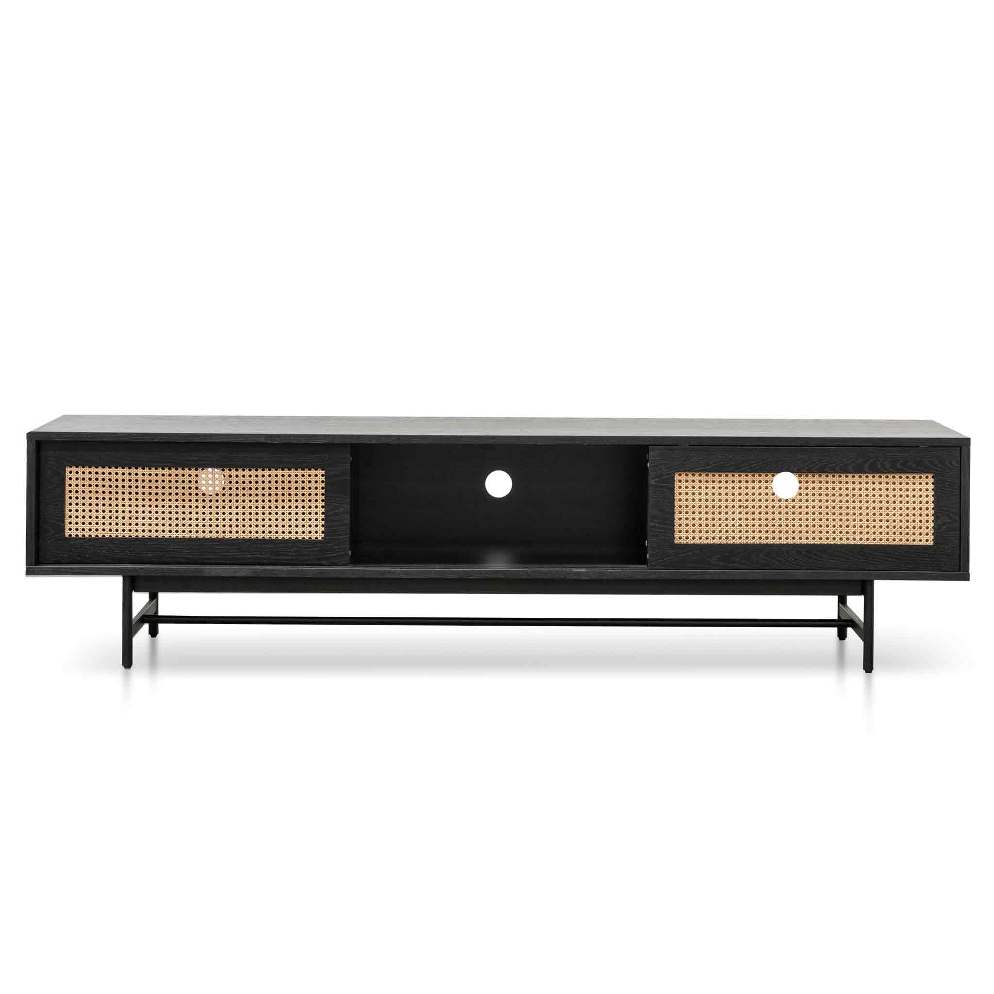 Delaney TV Stand - Black with Natural Rattan Doors - TV Units