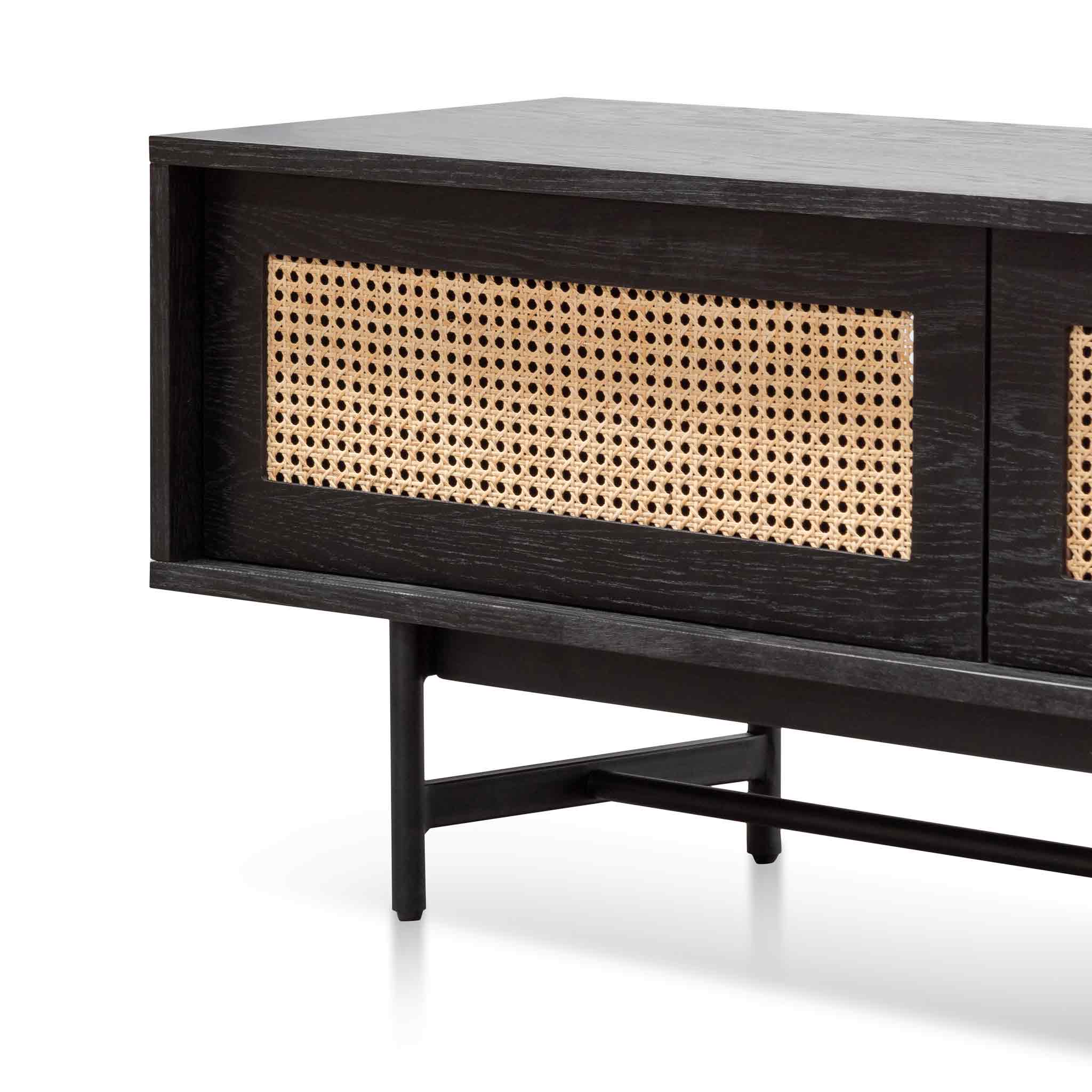 Delaney TV Stand - Black with Natural Rattan Doors - TV Units