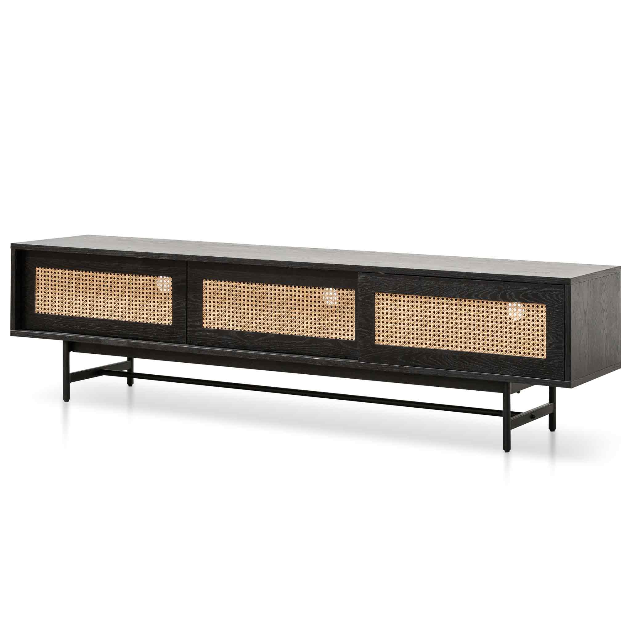 Delaney TV Stand - Black with Natural Rattan Doors - TV Units