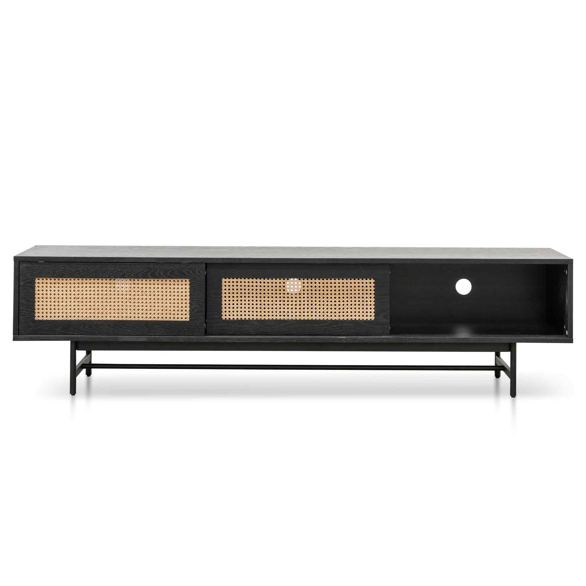 Delaney TV Stand - Black with Natural Rattan Doors - TV Units
