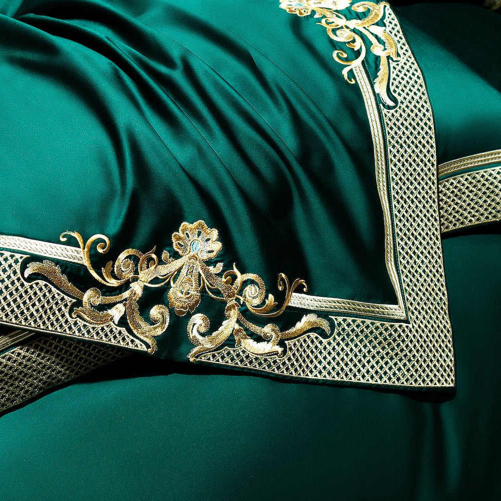 Emerald Green Golden Jacquard Duvet Cover Set - Duvet Covers