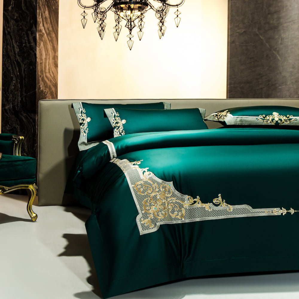 Emerald Green Golden Jacquard Duvet Cover Set - Duvet Covers