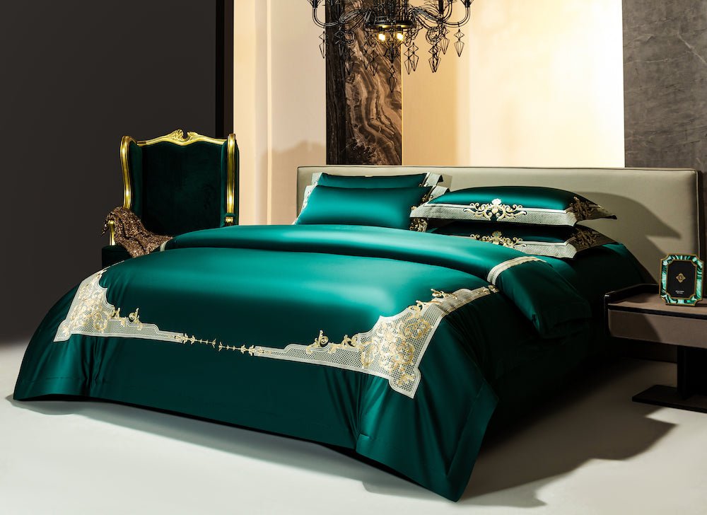 Emerald Green Golden Jacquard Duvet Cover Set - Duvet Covers