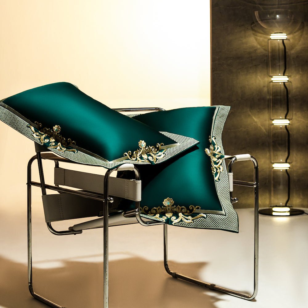 Emerald Green Golden Jacquard Duvet Cover Set - Duvet Covers