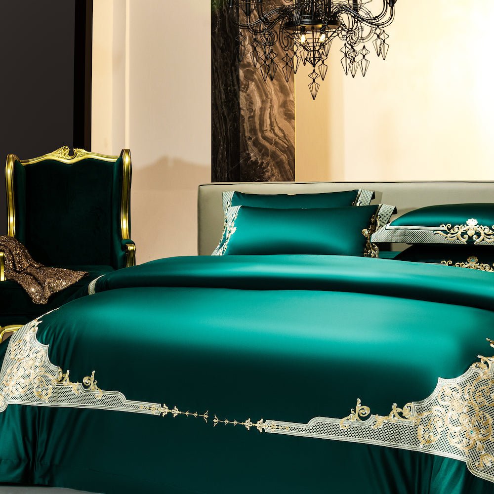 Emerald Green Golden Jacquard Duvet Cover Set - Duvet Covers