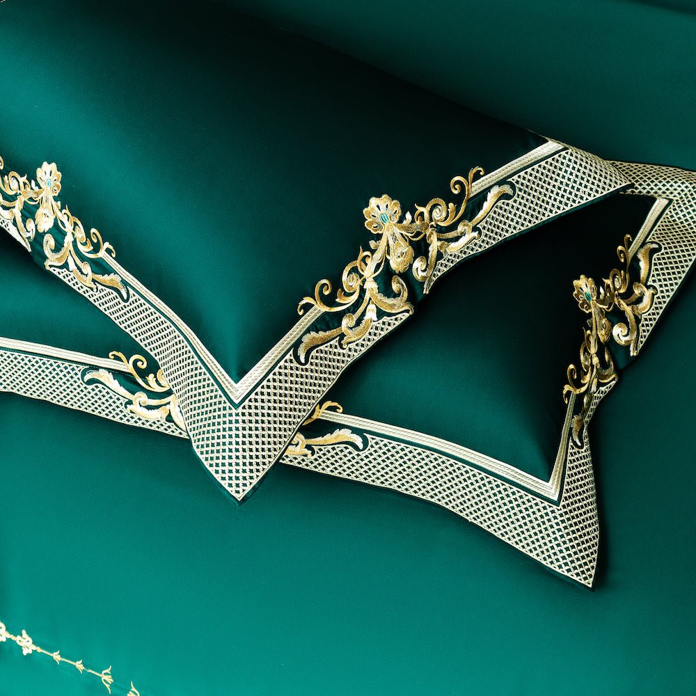 Emerald Green Golden Jacquard Duvet Cover Set - Duvet Covers