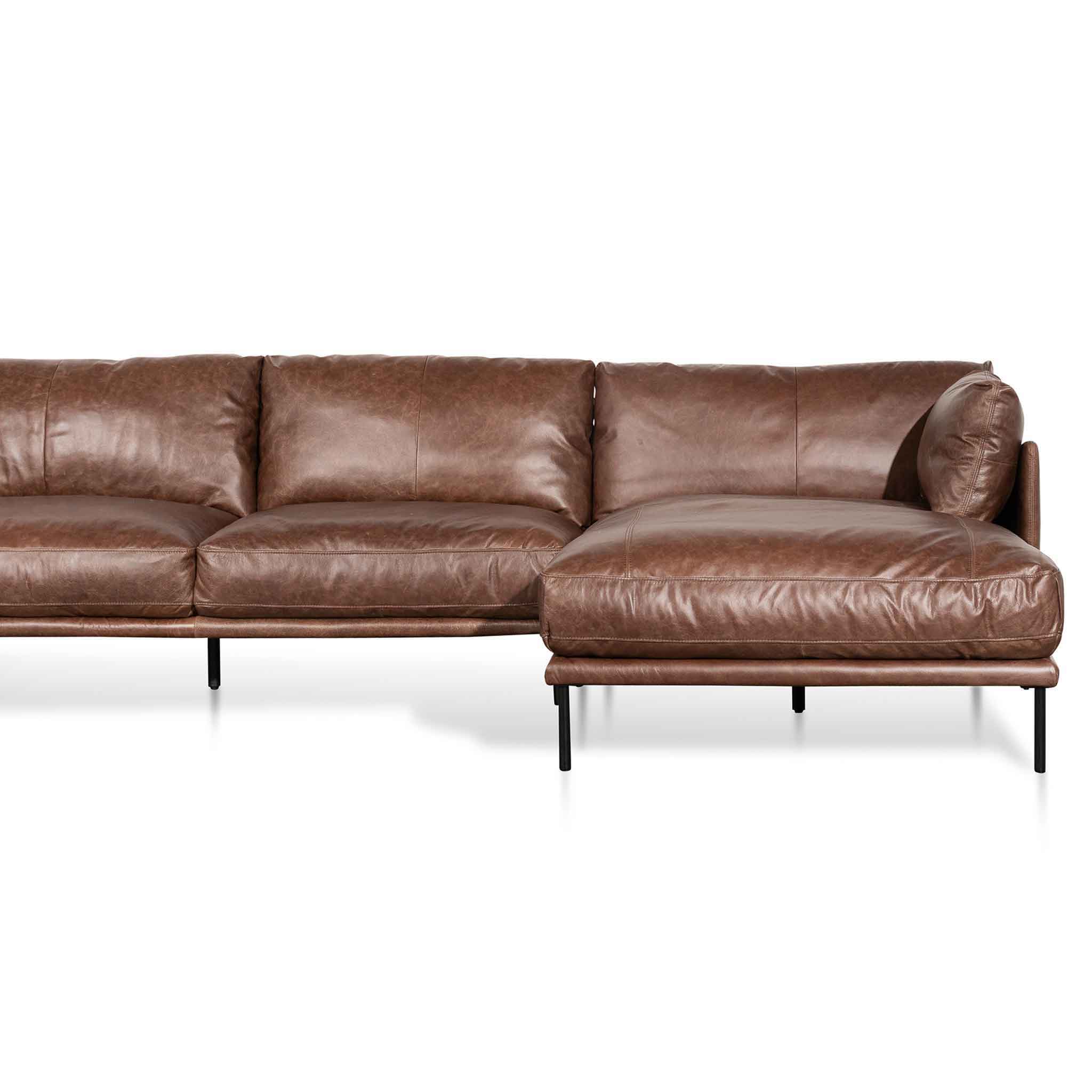 Emilis 4S Right Chaise Leather Sofa - Dark Brown - Sofas